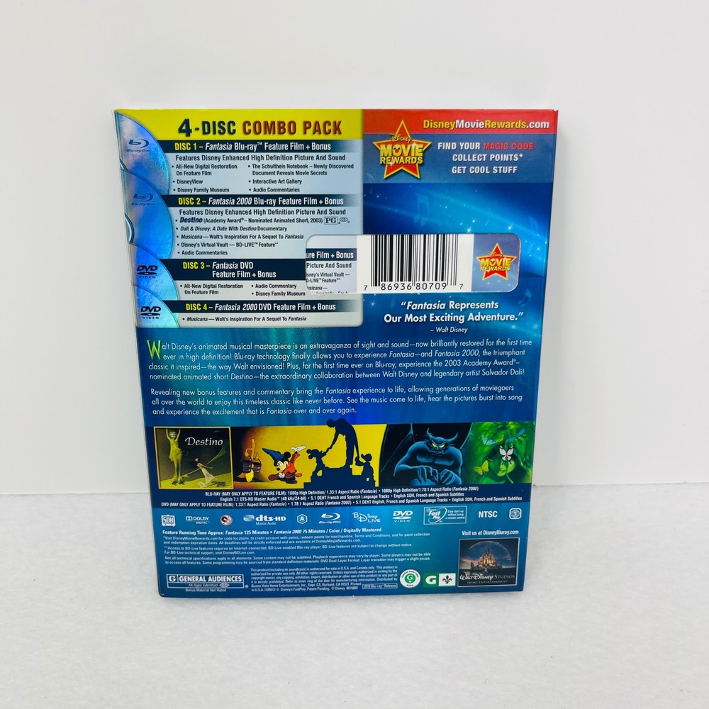 Disney Fantasia Fantasia 2000 2-Movie Collection Blu-ray DVD 4-Disc Special Ed - Picture 2 of 9